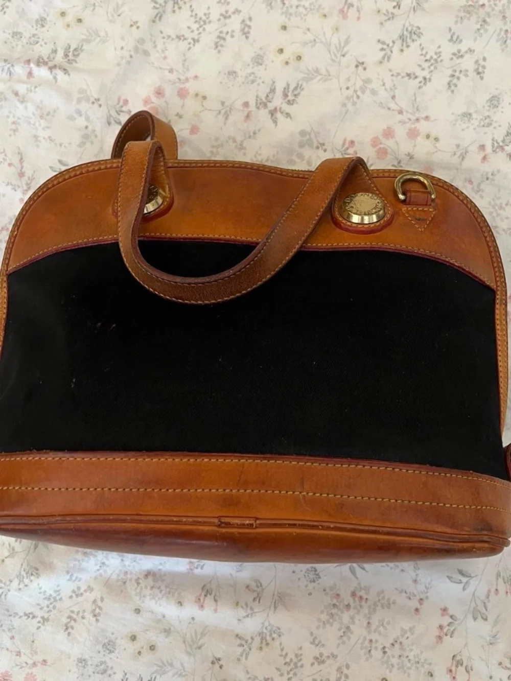 Vintage Dooney & Bourke Cabriolet Round Satchel Bag Leather Canvas Made in USA